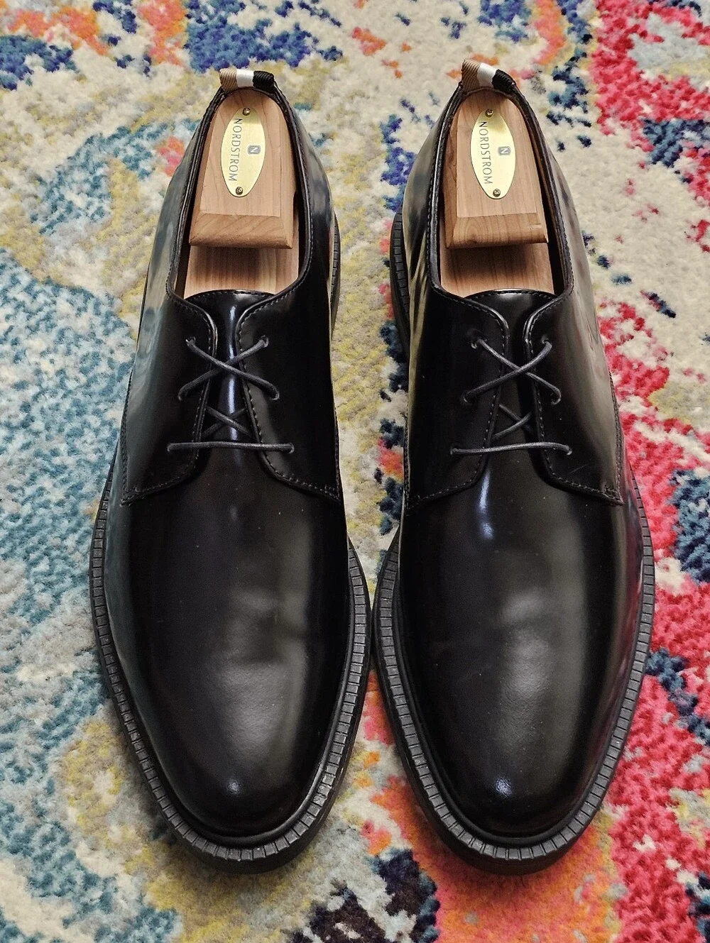 BOSS Larry Smooth Leather Derby Shoes Mens EU 44 US 11 Oxford Dress Black Lace
